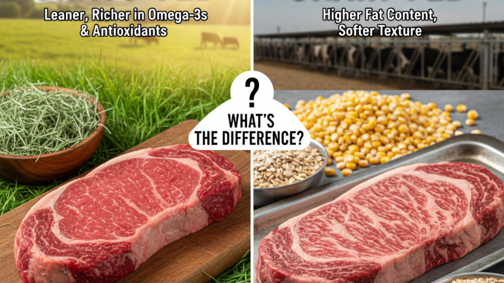 Grass-fed vs grain-fed beef comparison